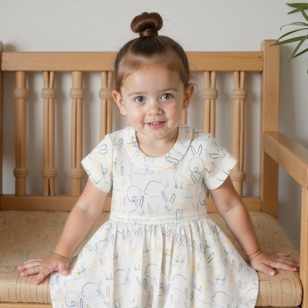 short sleeve twirl dress | bunnies - HoneyBug 
