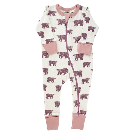 Organic Signature Print '2-Way' Zip Romper - Pale Plum Bears - HoneyBug 