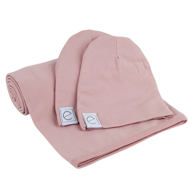 Jersey Knit Cotton Swaddle Blanket and Beanie Gift Set - Mauve Lavender - HoneyBug 