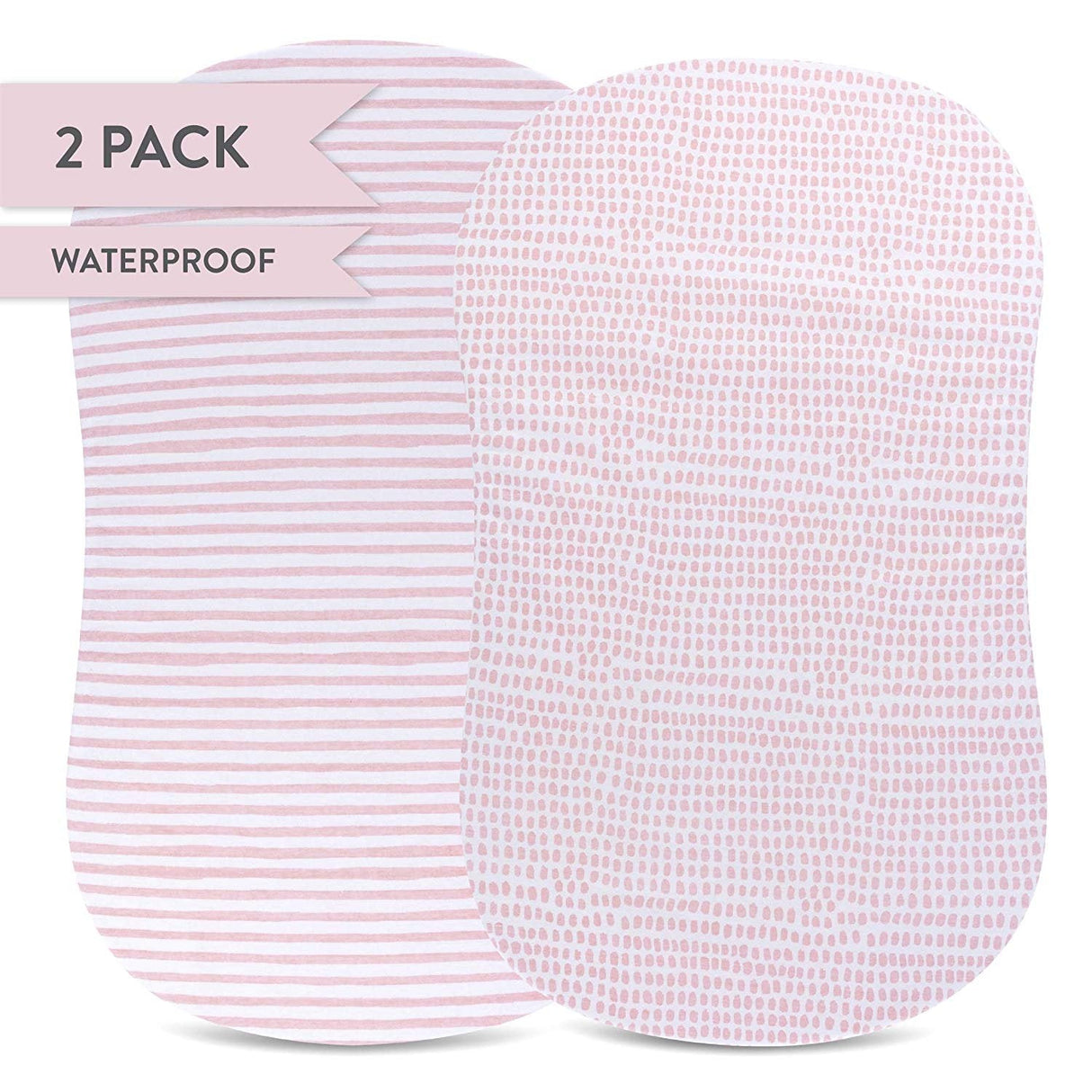 Waterproof Bassinet Sheet Set - Mauve Pink Stripes & Splash - HoneyBug 