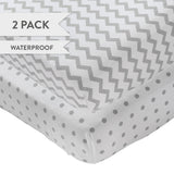 Waterproof Crib Sheet Set - Grey Chevron & Polka Dot - HoneyBug 