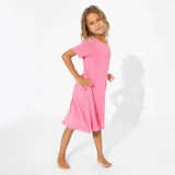 Bubblegum Pink Bamboo Girls' Short Sleeve Dress - HoneyBug 