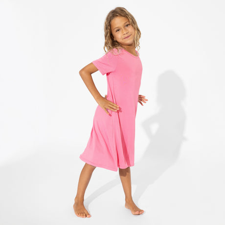 Bubblegum Pink Bamboo Girls' Short Sleeve Dress - HoneyBug 