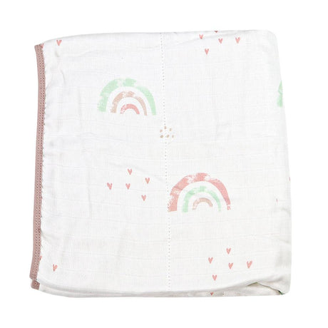 Rainbow and Mauve Oversized Bamboo Muslin Quilted Blanket - HoneyBug 