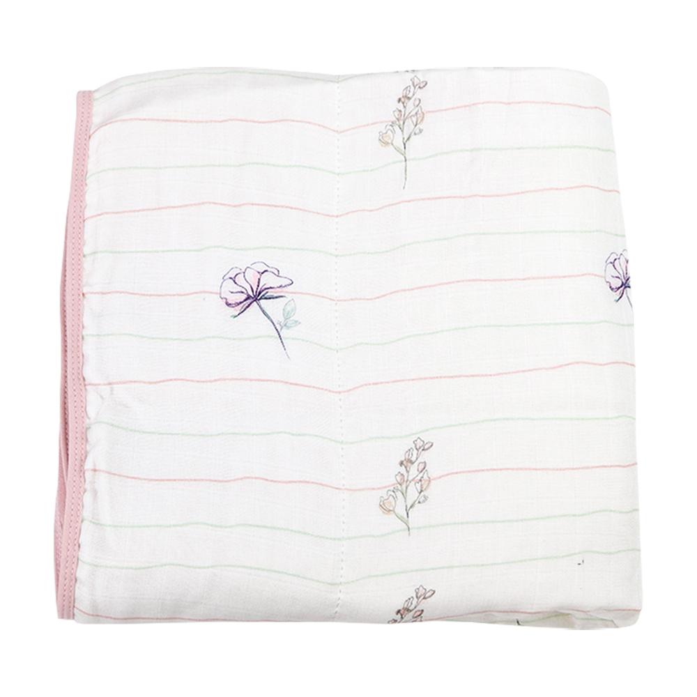 Flower and Pink Oversized Bamboo Muslin Quilted Blanket - HoneyBug 