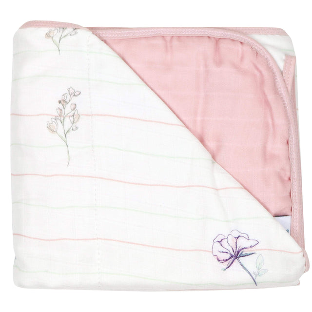 Flower and Pink Oversized Bamboo Muslin Quilted Blanket - HoneyBug 