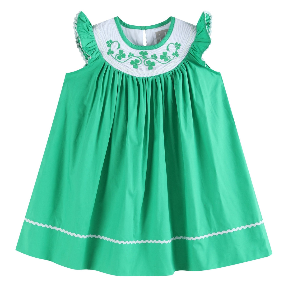 Green St. Patrick's Day Shamrock Smocked Bishop Dress