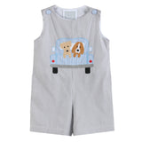 Grey Gingham Puppies in Truck Shortalls