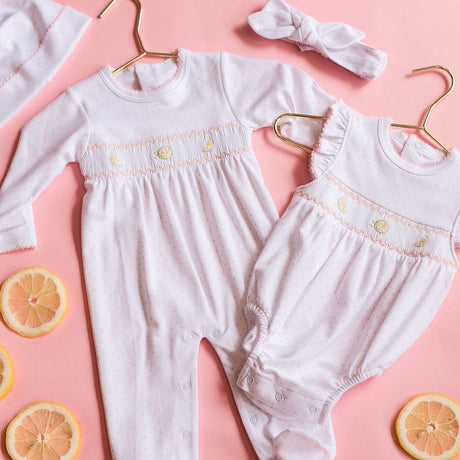 Pink Lemonade Smocked Footie - HoneyBug 
