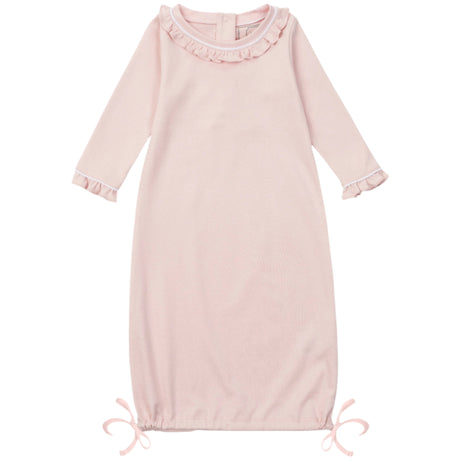 Georgia Pima Cotton Daygown for Girls - Light Pink with White Piping - HoneyBug 