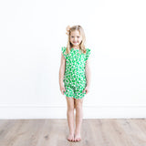 Green Leopard Ruffle Short Set