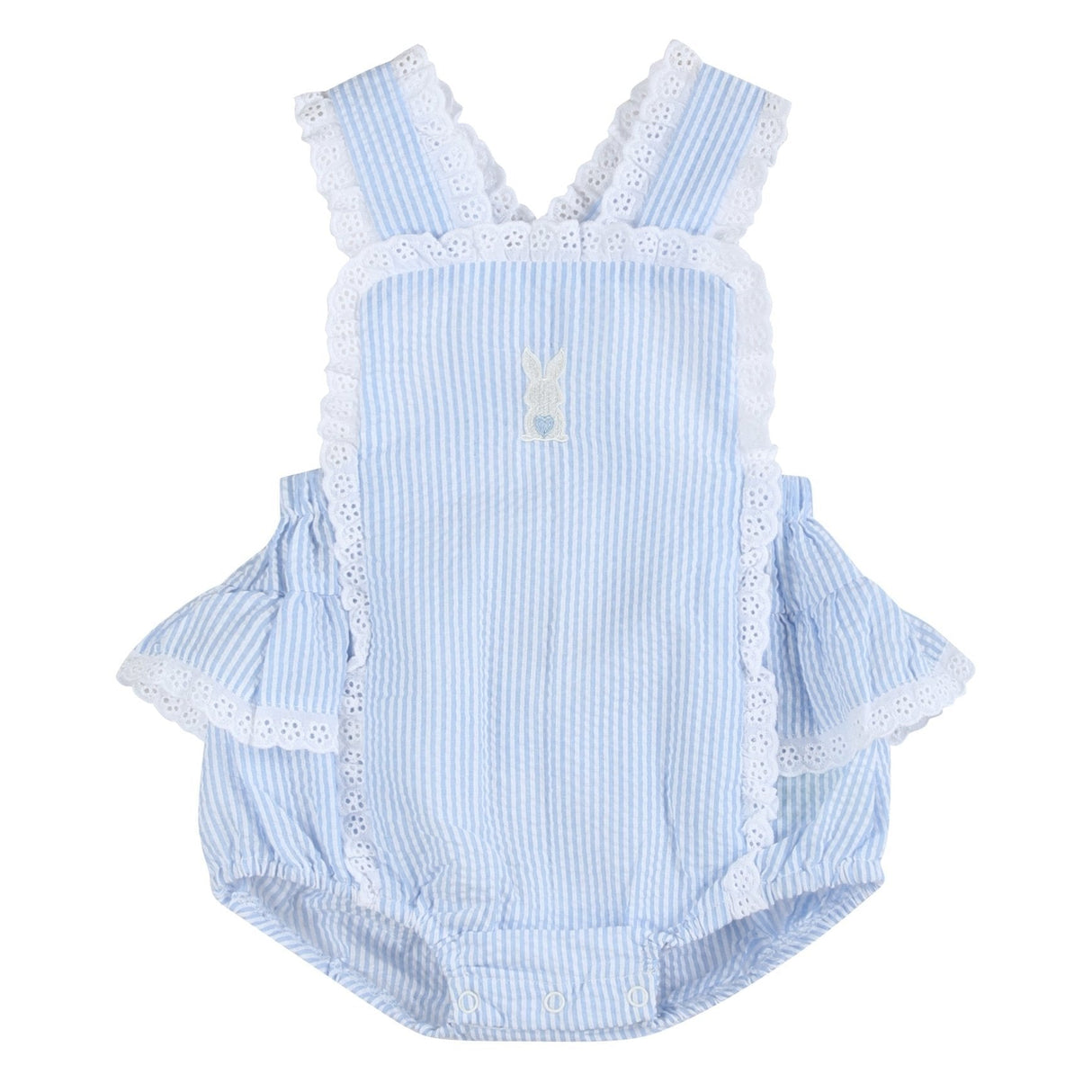 Light Blue Seersucker Easter Bunny Ruffle Romper