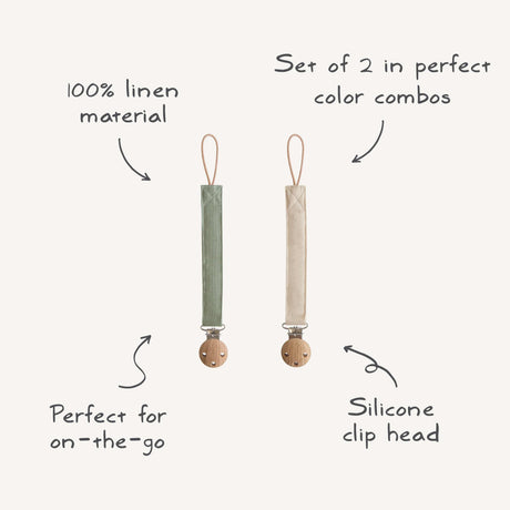 Linen Pacifier Clip 2-Pack - Blush/Cream - HoneyBug 