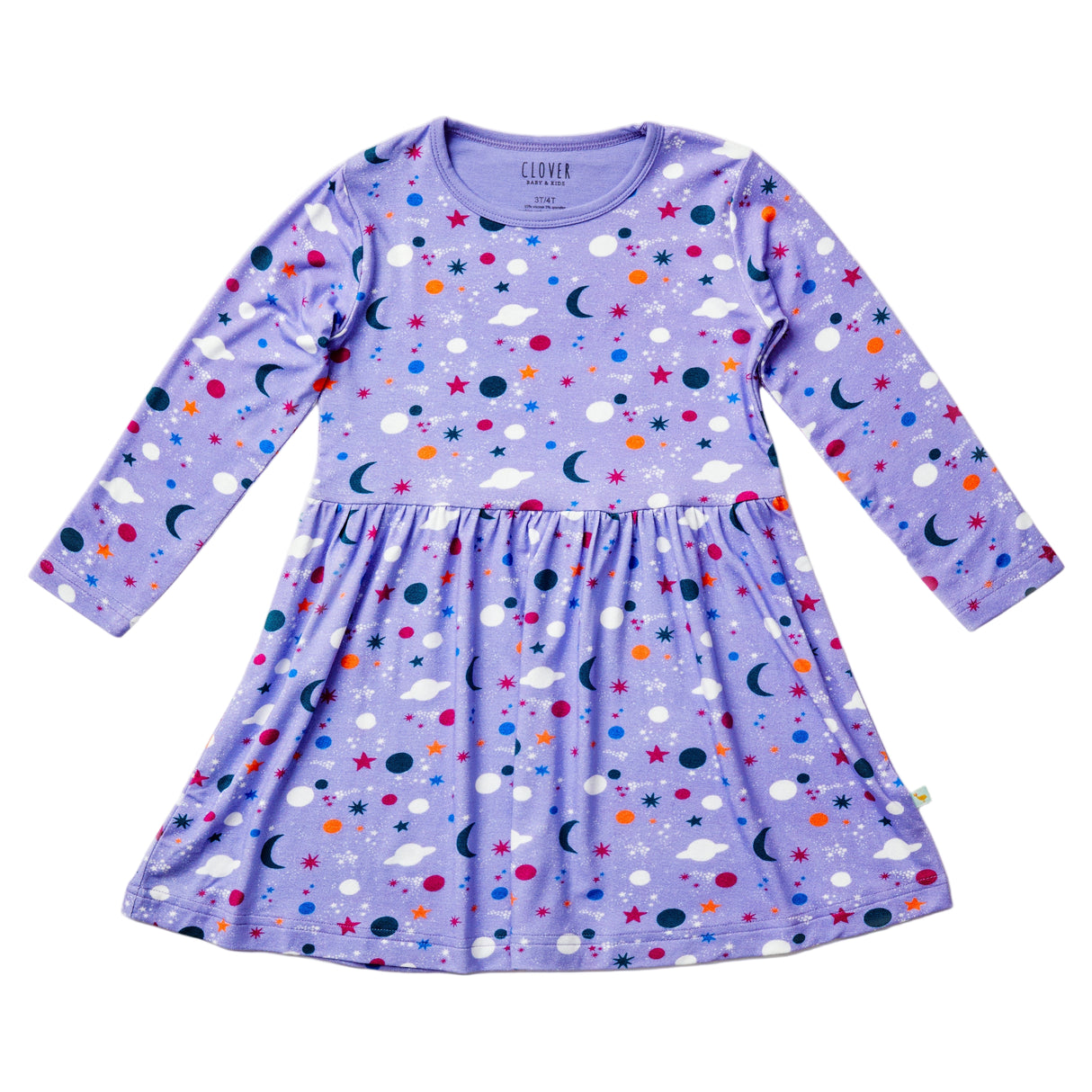 Stretchy Long Sleeve Twirl Dress - Luna Lavender - HoneyBug 