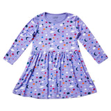 Stretchy Long Sleeve Twirl Dress - Luna Lavender - HoneyBug 