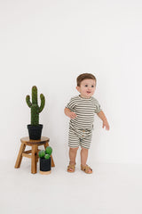 Charcoal Stripe Button Short Set - HoneyBug 