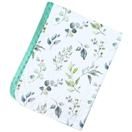Premium Baby & Toddler Minky Blanket - Eucalyptus Greenery - HoneyBug 