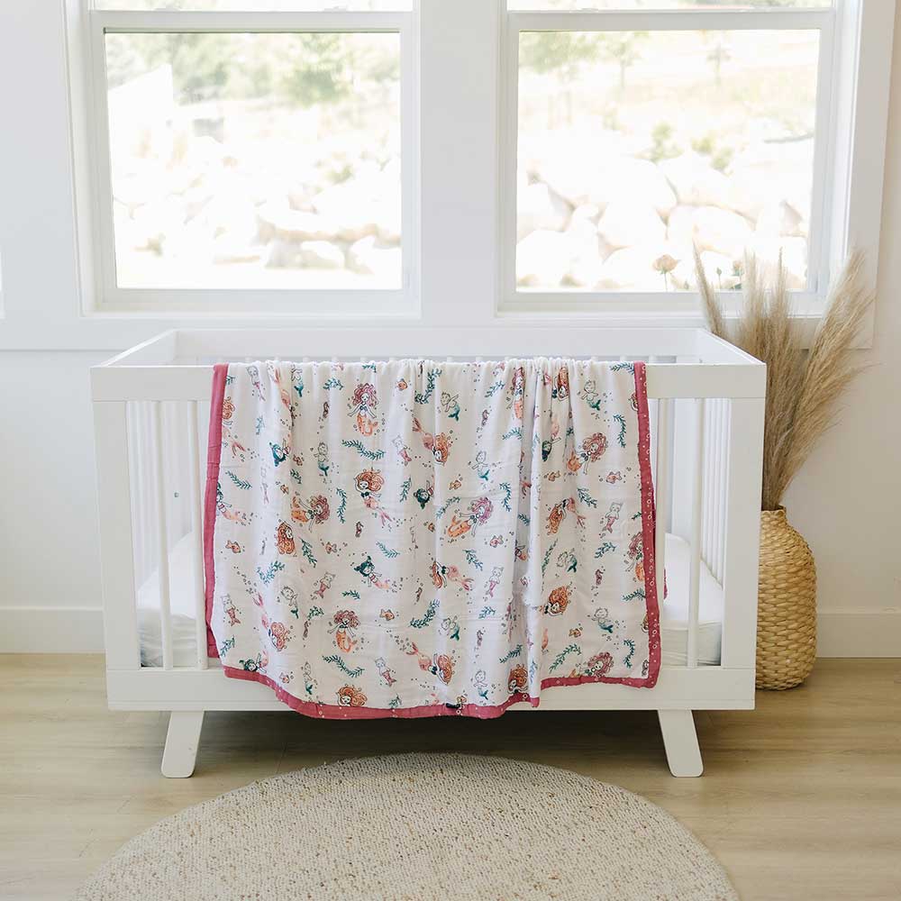 Mermaid + Bubbles Oh So Soft Muslin Super Snuggle Blanket - HoneyBug 