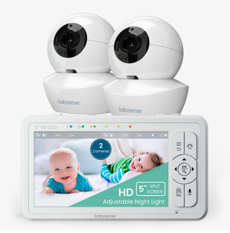 Babysense HD S2: Video Baby Monitor with 2 Cameras, Non Wifi, Split Screen & Night Light Machine - HoneyBug 