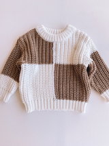 white + taupe check sweater