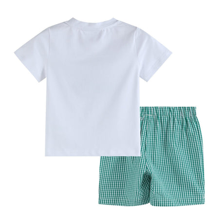Pickleball T-Shirt and Green Gingham Shorts Set
