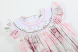 Pink and White Peony Bunny Smocked Flutter Romper