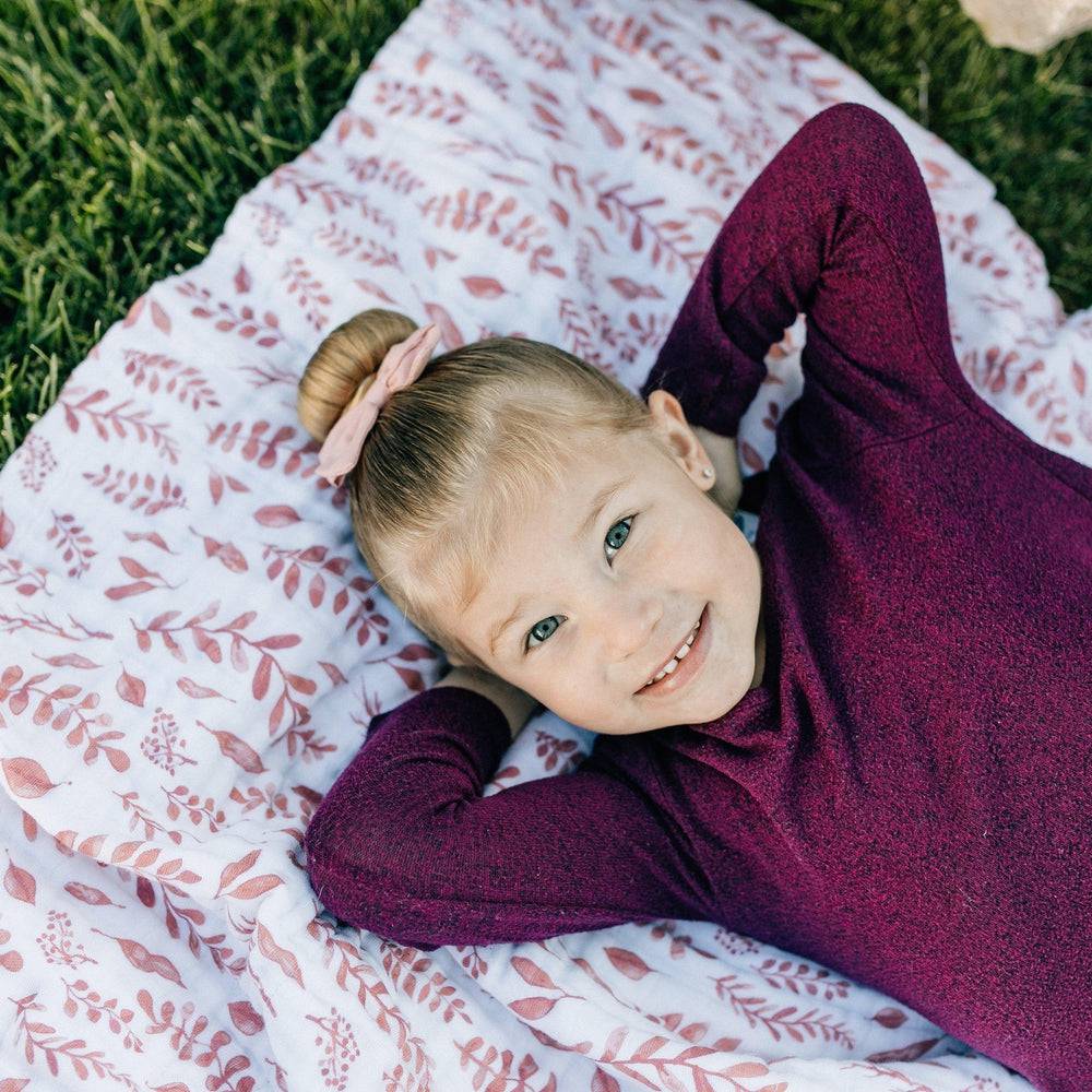 Pink Leaves + Cotton Candy Classic Muslin Super Snuggle Blanket - HoneyBug 