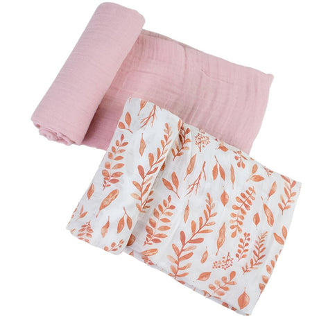 Muslin Swaddle Blanket Set Premium Cotton Pink Leaves + Cotton Candy - HoneyBug 