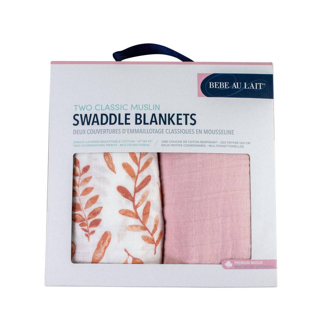 Muslin Swaddle Blanket Set Premium Cotton Pink Leaves + Cotton Candy - HoneyBug 