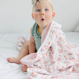 Pink Leaves + Cotton Candy Premium Cotton Snuggle Blanket - HoneyBug 