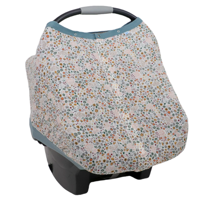 Cotton Muslin Car Seat Canopy - Pressed Petals - HoneyBug 