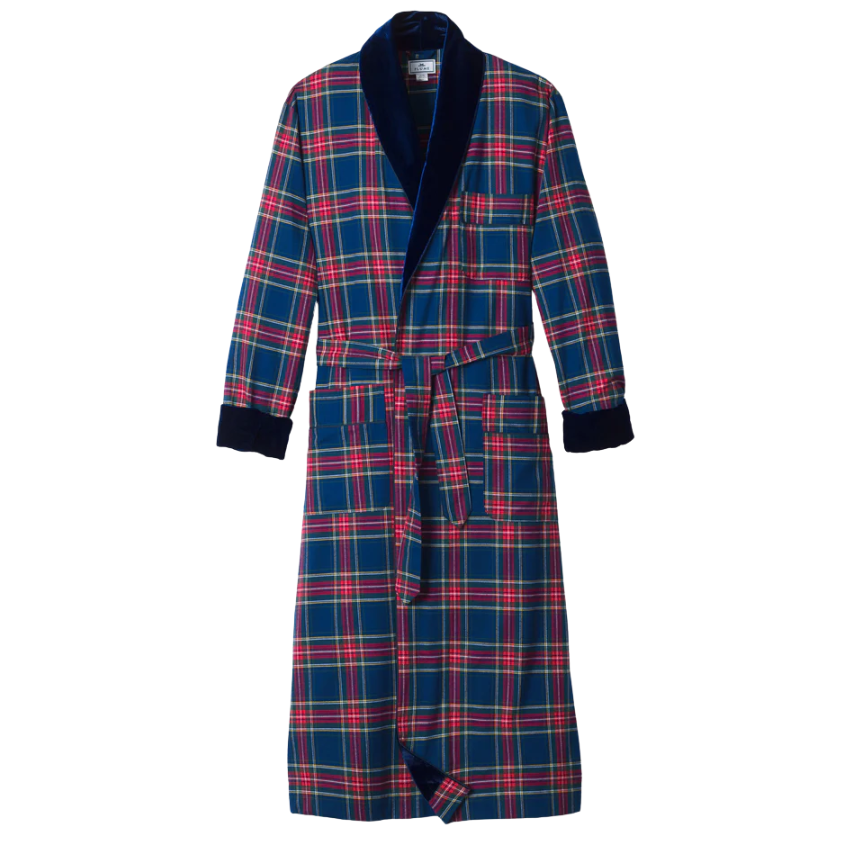 Men's Brushed Twill Velvet Trim Robe in Windsor Tartan - HoneyBug 