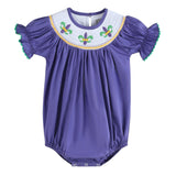 Purple Mardi Gras Smocked Romper