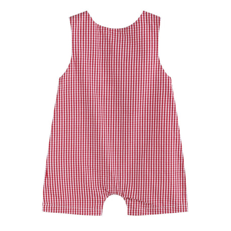 Red Gingham Baseball Smocked Shortalls