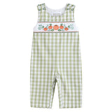 Sage Green Gingham Pumpkin Smocked Overalls