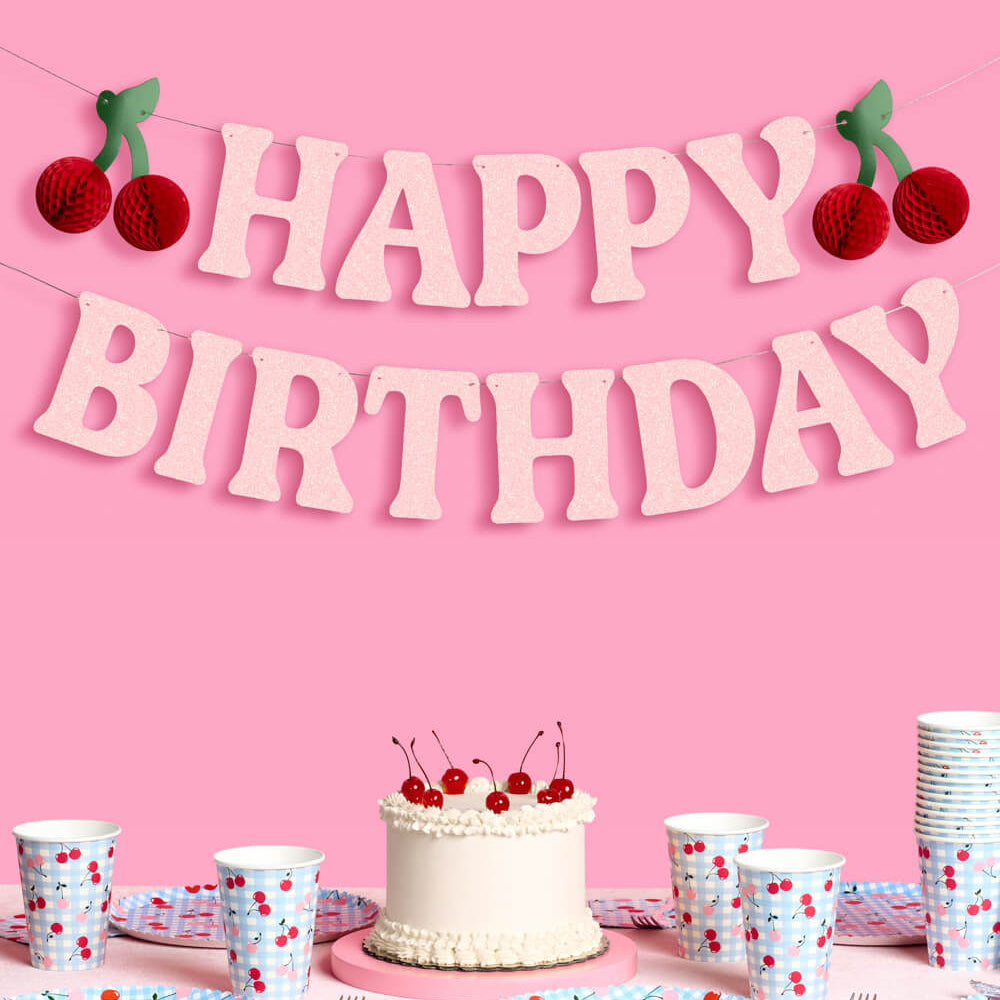 Cherry On Top Bday Banner - 3D Glitter Banner