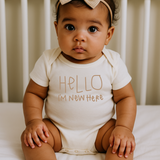 Hello I'm New Here Clay Organic Cotton Baby Bodysuit Short Sleeve