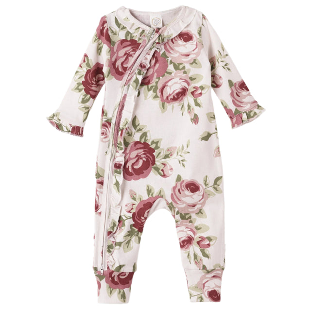 Cabbage Rose Zippered Romper - HoneyBug 
