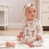 Cowgirl Boots Bamboo Romper w/Pink Stripe Sleeves