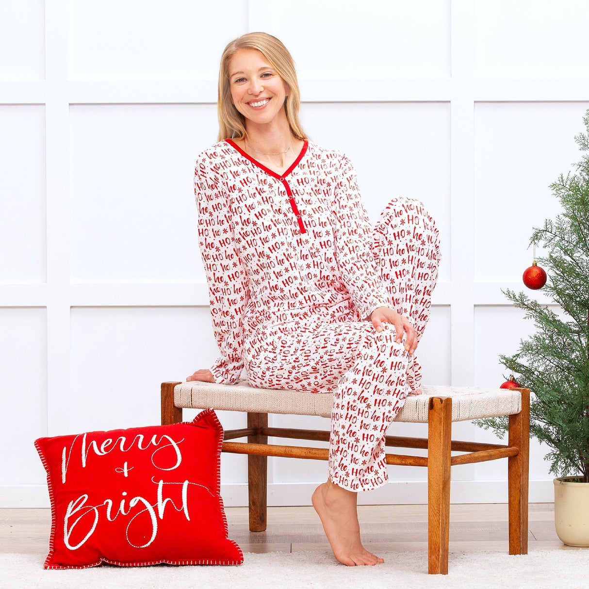 Christmas Bamboo Women's Pajama Set Ho-Ho-Ho - HoneyBug 