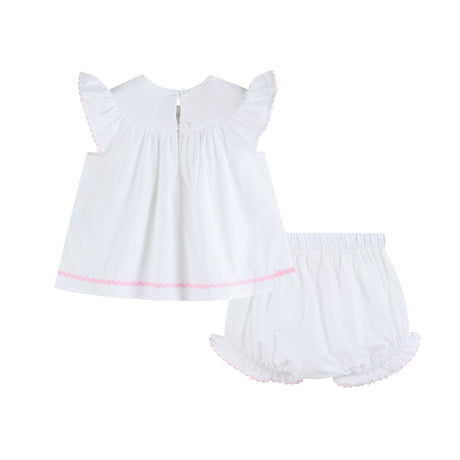 White and Pink Cross Smocked Dress and Bloomer Set