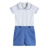 White Collared Top and Blue Button Shorts