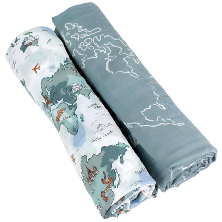 Muslin Swaddle Blanket Set Oh So Soft World Map + Someday - HoneyBug 