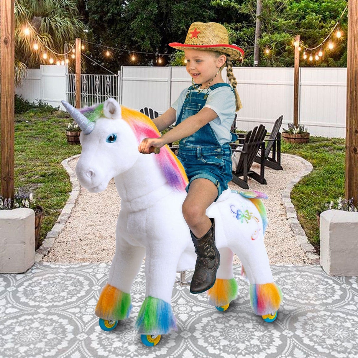 Unicorn Ride On Toy for Age 3-5 Rainbow Model X - HoneyBug 