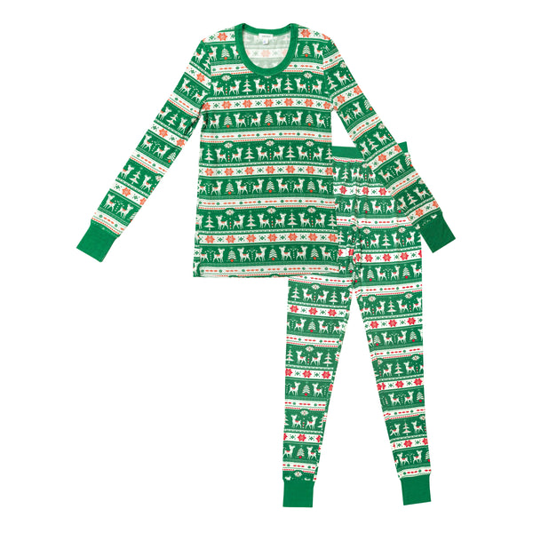 Adult Lounge Set - Vintage Deer Fair Isle (Jolly Green) - HoneyBug 