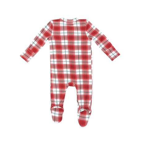 2 Way Zip Footie - Holiday Red Plaid - HoneyBug 