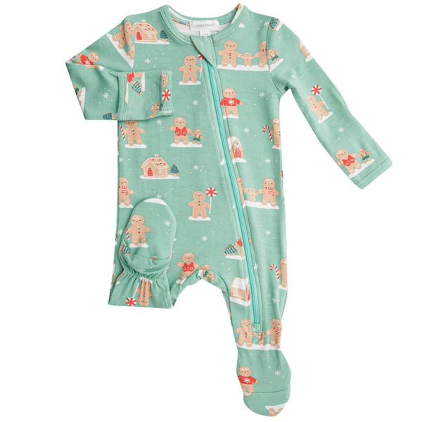 Zipper Footie - Green Gingerbread - HoneyBug 