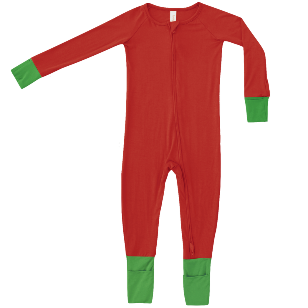 Bamboo Zipper Romper - Red/Green - HoneyBug 