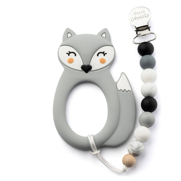 Fox Teether Clip - Grey - HoneyBug 