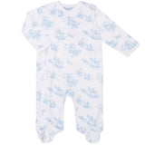 Blue Toile Crossover Footie - HoneyBug 